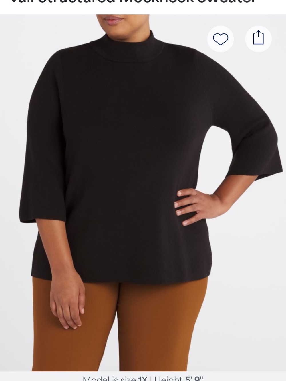 FATE Vall Structured Mock Neck Sweater Black 3/4 Bell Sleeve 2X